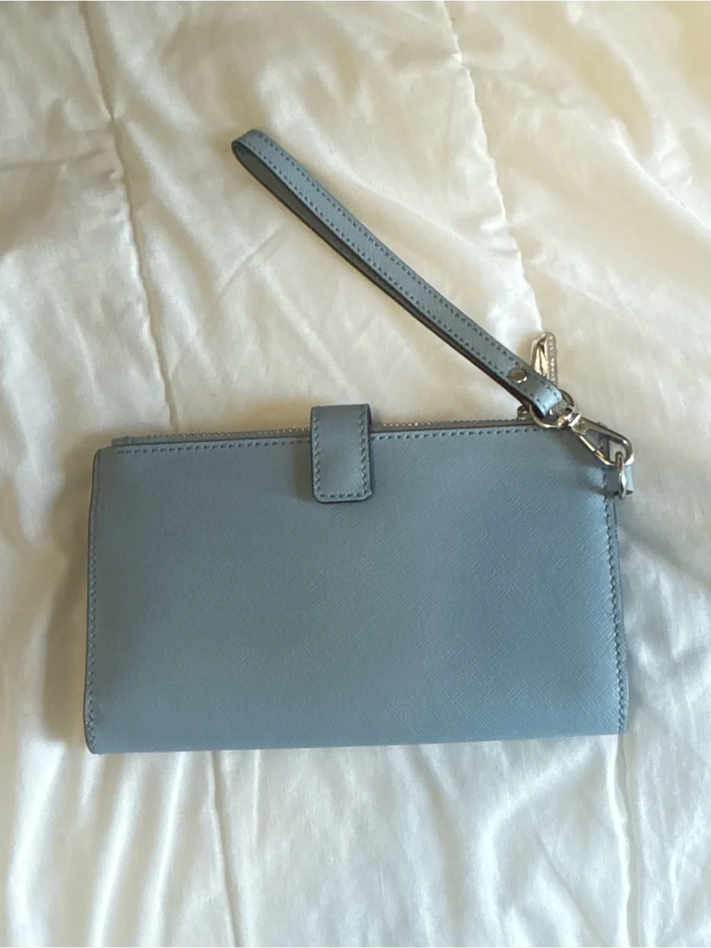 Michael Kors Light Blue Wristlet Clutch with Gold Logo